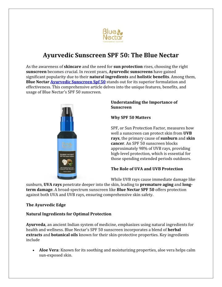 ayurvedic sunscreen spf 50 the blue nectar