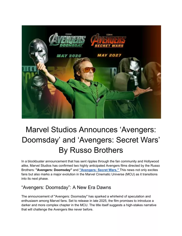 marvel studios announces avengers doomsday