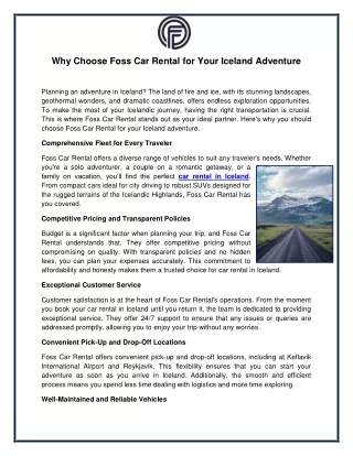 Why Choose Foss Car Rental for Your Iceland Adventure