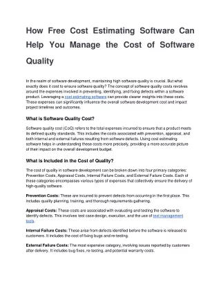 How Free Cost Estimating Software Can Help You Manage the Cost of Software Quality