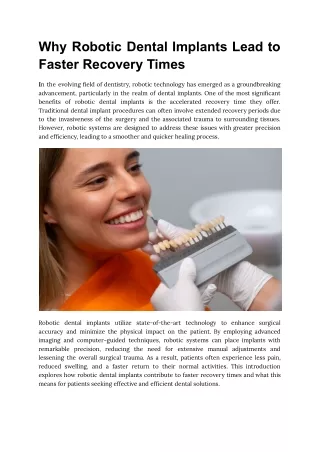 Why Robotic Dental Implants Lead to Faster Recovery Times