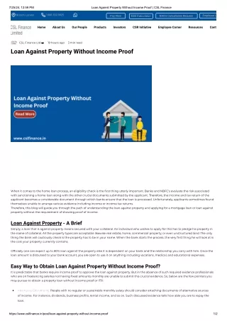 Loan Against Property Without Income Proof