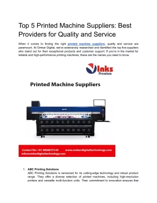 Top 5 Printed Machine Suppliers_ Best Providers for Quality and Service