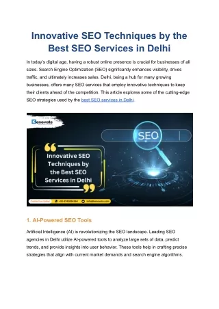 Innovative SEO Techniques by the Best SEO Services in Delhi