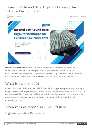 Inconel 600 Round Bars High-Performance for Extreme Environments