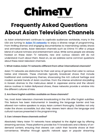 Frequently Asked Questions About Asian Television Channels