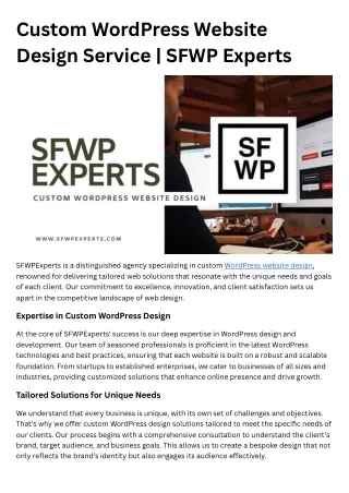 Custom WordPress Website Design Service |SFWP Experts