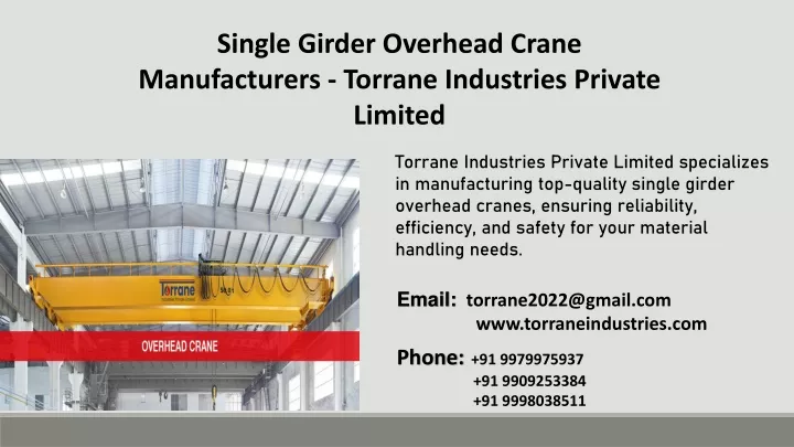 single girder overhead crane manufacturers