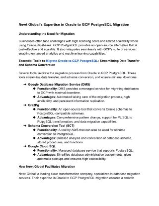 Newt Global’s Expertise in Oracle to GCP PostgreSQL Migration