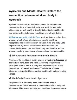 Ayurveda and Mental Health: Explore the connection between mind and body