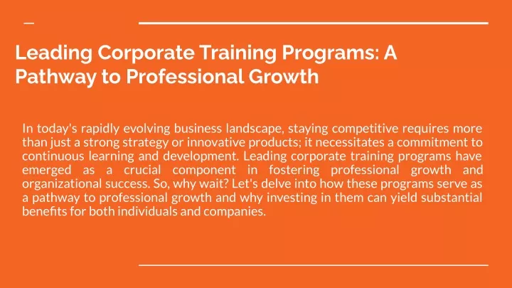 leading corporate training programs a pathway