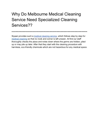 Why Do Melbourne Medical Cleaning Service Need Specialized Cleaning Services