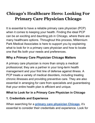 Chicago’s Healthcare Hero: Looking For Primary Care Physician Chicago