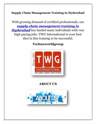 Supply Chain Management Training in Hyderabad, technoworldgroup.com