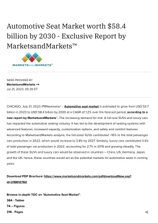 Automotive Seat Market worth $58.4 billion by 2030 - Exclusive Report by MarketsandMarkets™