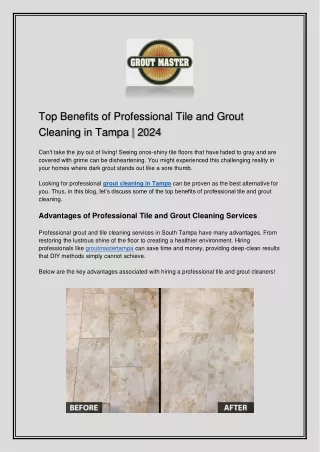 Top Benefits of Professional Tile and Grout Cleaning in Tampa  2024