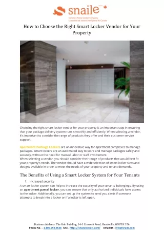 How to Choose the Right Smart Locker Vendor for Your Property