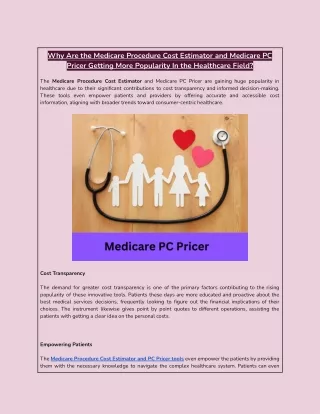 Why Are the Medicare Procedure Cost Estimator and Medicare PC Pricer Getting Mor