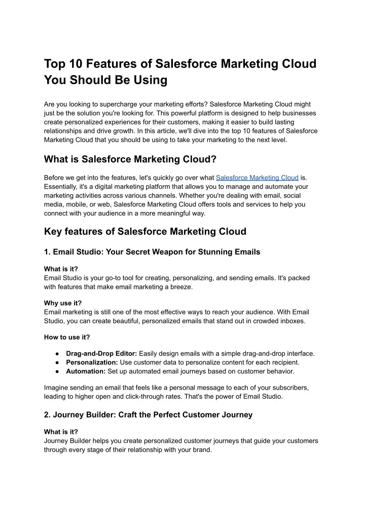 top 10 features of salesforce marketing cloud