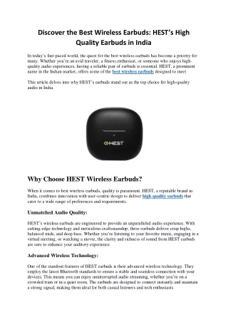 Discover the Best Wireless Earbuds: HEST’s High Quality Earbuds in India