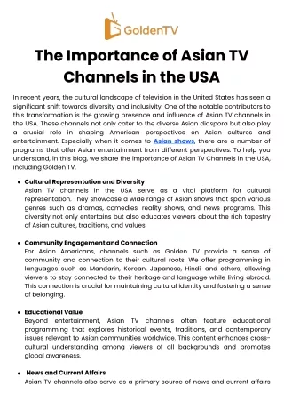 The Importance of Asian TV Channels in the USA
