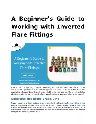 A Beginner's Guide to Working with Inverted Flare Fittings