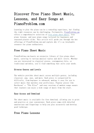 Free Piano Sheet Music