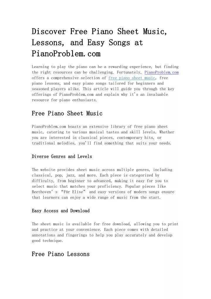 discover free piano sheet music discover free