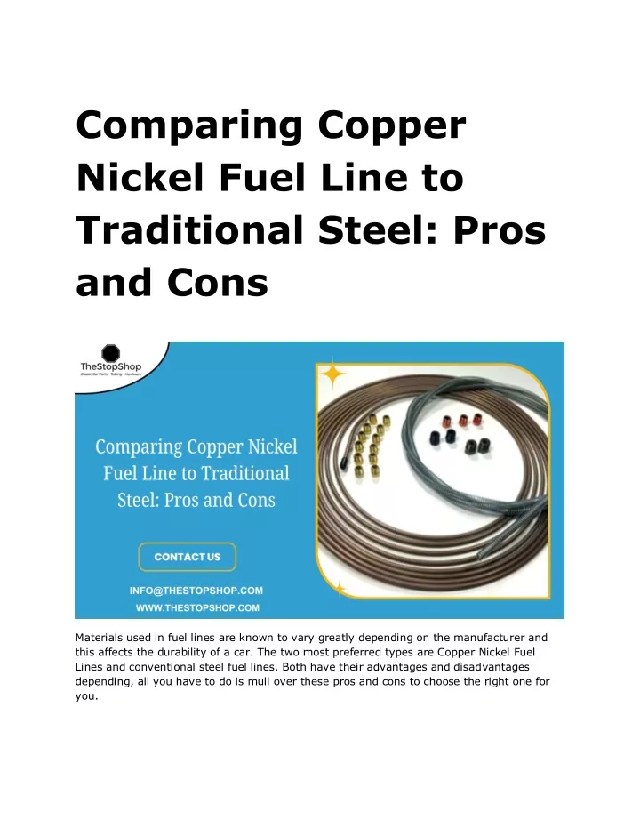 comparing copper nickel fuel line to traditional