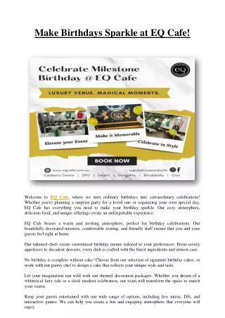 Celebrate Milestone Birthday at EQ Cafe