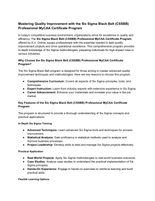 mastering quality improvement with the six sigma