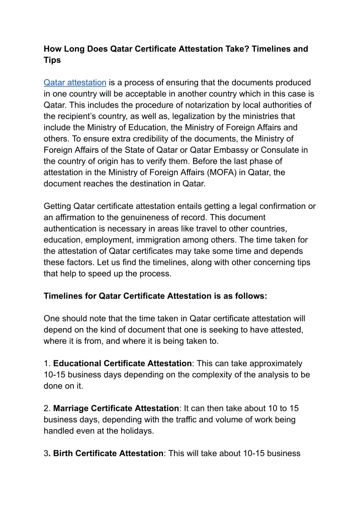 how long does qatar certificate attestation take