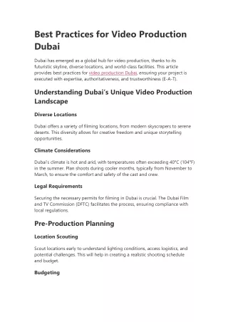 Best Practices for Video Production Dubai