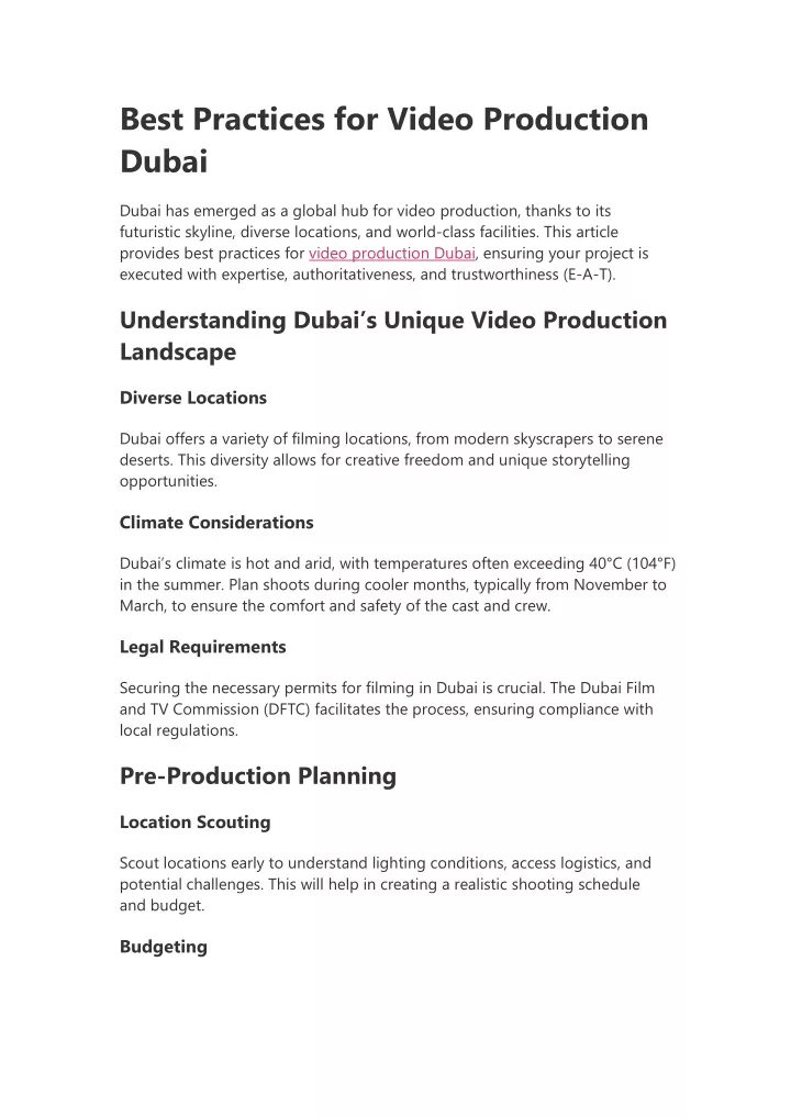 best practices for video production dubai