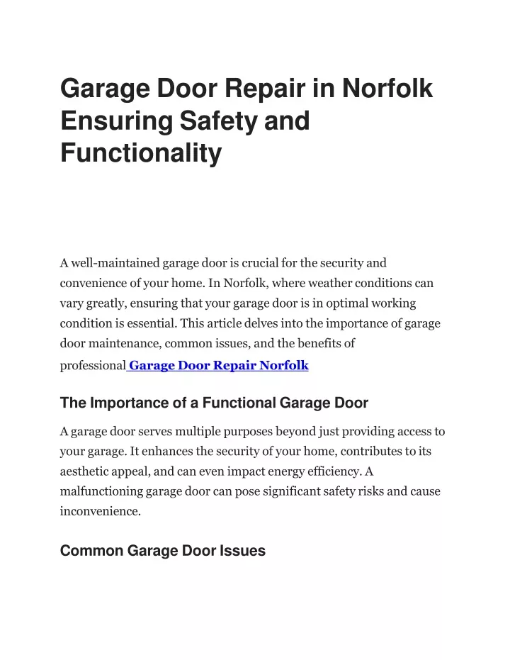 garage door repair in norfolk ensuring safety and functionality