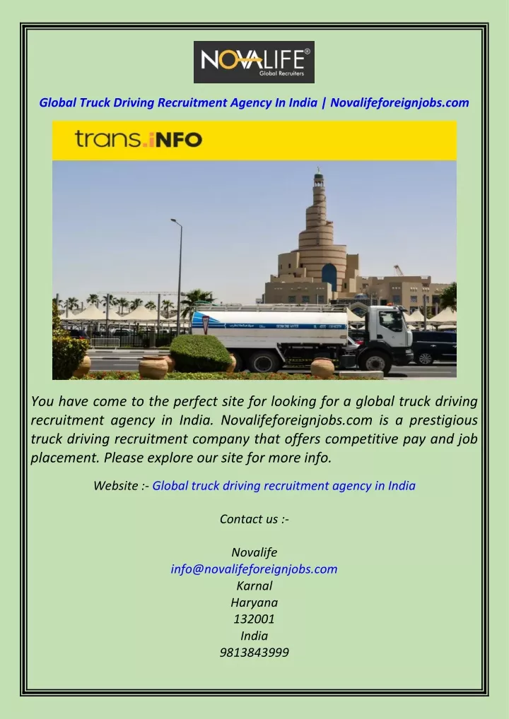 global truck driving recruitment agency in india