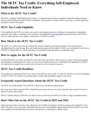 What is the SETC Tax Credit?