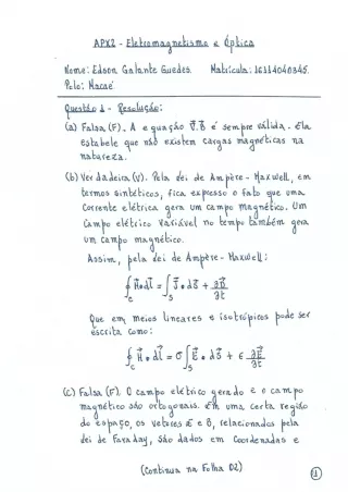 APX2-2022.1 - Eletromagnetismo e Óptica - Edson Galante Guedes