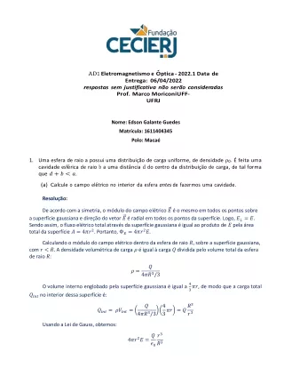 AD1 - Eletromagnetismo e Óptica - 2022.1 - Edson Galante Guedes