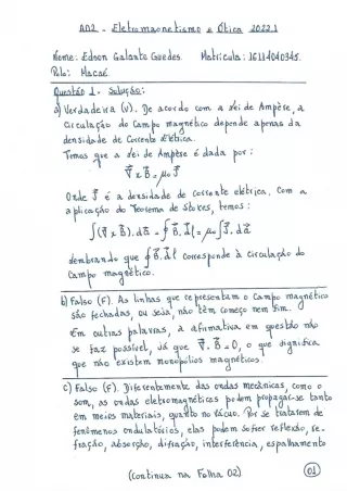 AD2 - Eletromagnetismo e Óptica - 2022.1 - Edson Galante Guedes