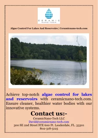 Algae Control For Lakes And Reservoirs  Ceramicnano-tech.com