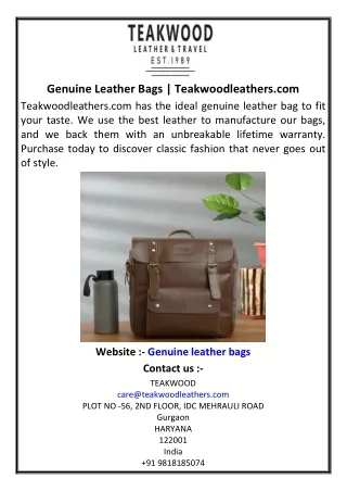 Genuine Leather Bags | Teakwoodleathers.com