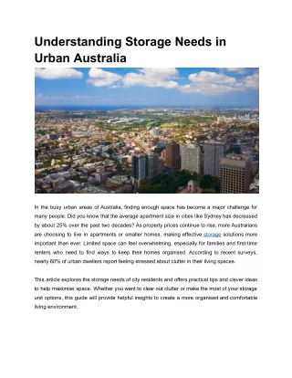 Understanding Storage Needs in Urban Australia