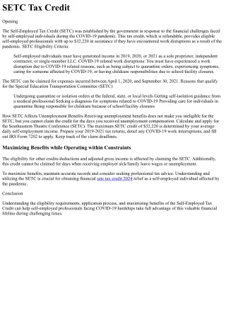 SETC Tax Credit Origin