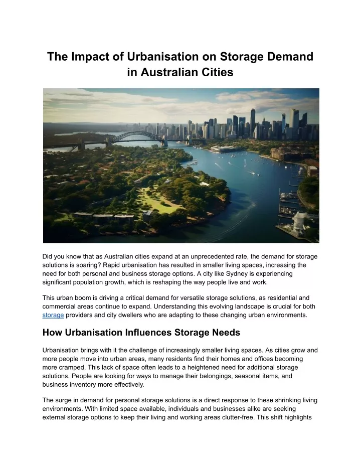 the impact of urbanisation on storage demand