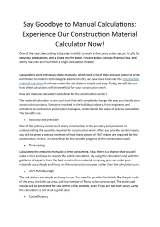 Say Goodbye to Manual Calculations- Experience Our Construction Material Calculator Now!