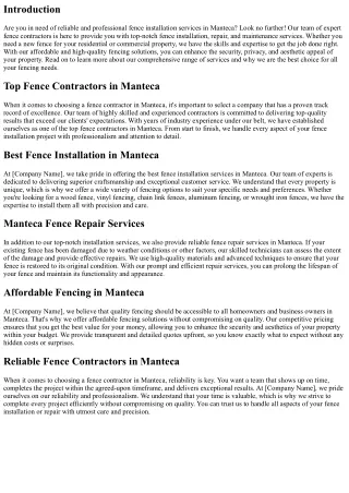 Expert Fence Installation Services in Manteca