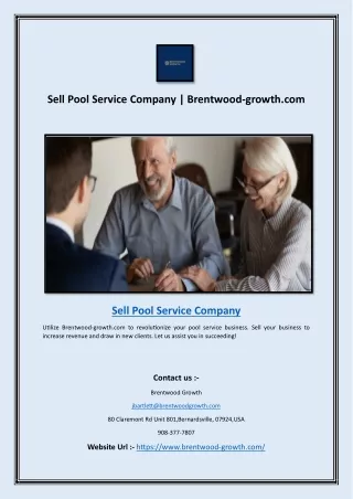 Sell Pool Service Company | Brentwood-growth.com