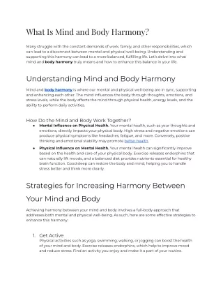 What Is Mind and Body Harmony_