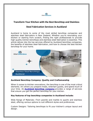Transform Your Kitchen with the Best Benchtop and Stainless Steel Fabrication Services in Auckland